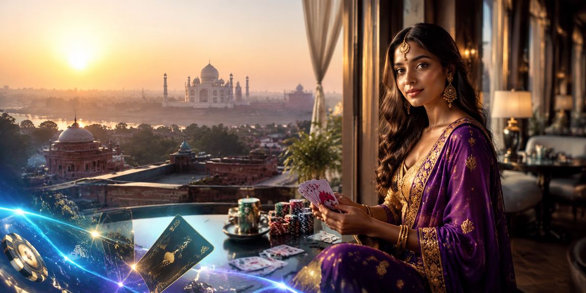 Poker game with blue and gold theme in luxurious setting